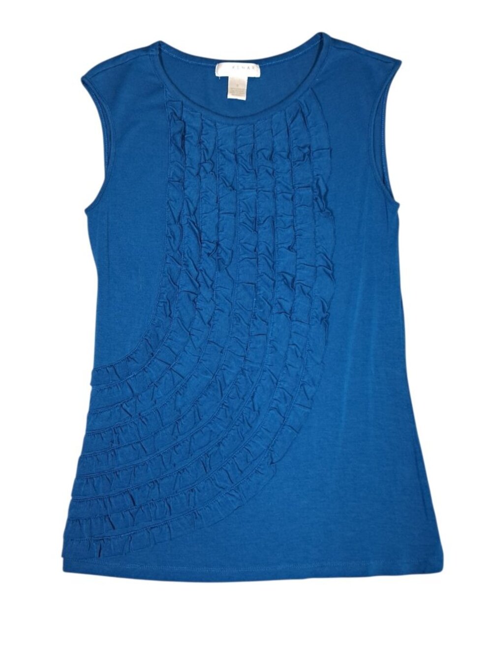 Kenar Womens Sleeveless Tank Top Sz S Blue Ruffles Stretch Shirt Blouse Textured